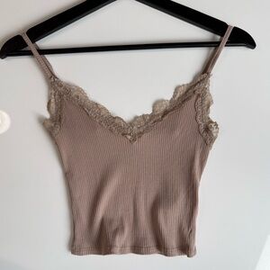 Garage Lace Trim Ribbed Camisole - Taupe